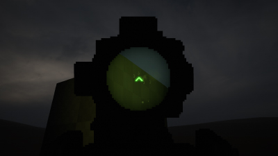Aiming down the sights of a 2D pixelated gun in a 3D environment.