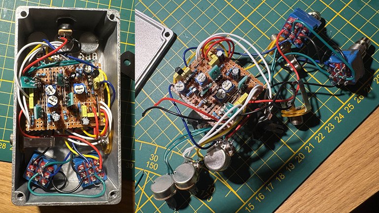 First failed attempt at the Coda Effects Black Hole pedal, messy internal wiring