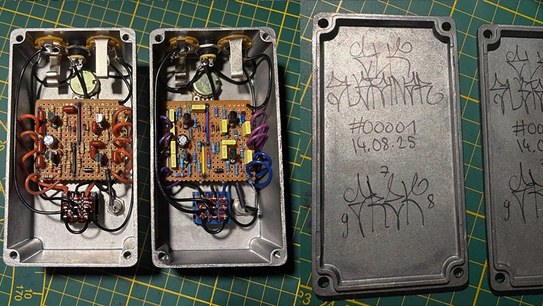 Finished pedal interiors and signed back plate with serial number