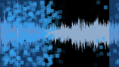 A cloud of "grains" displayed over a waveform of the original audio file.