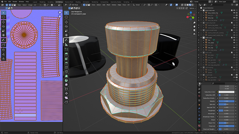 Blender screenshot showing a wireframe and UV unwrapping of a 3D model.