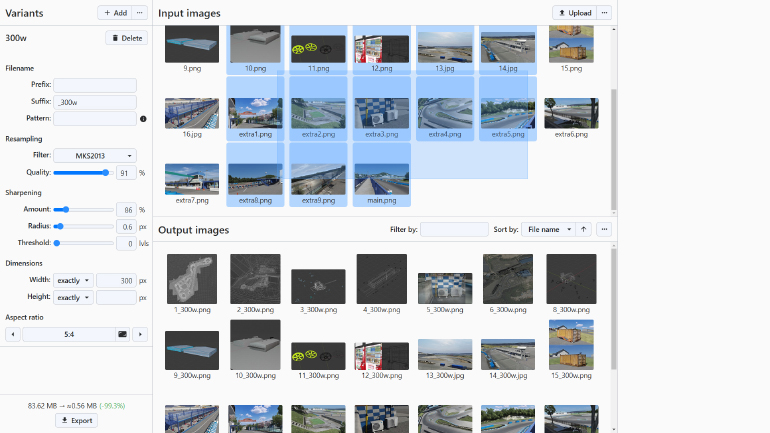 Selecting multiple images with the drag-select tool.